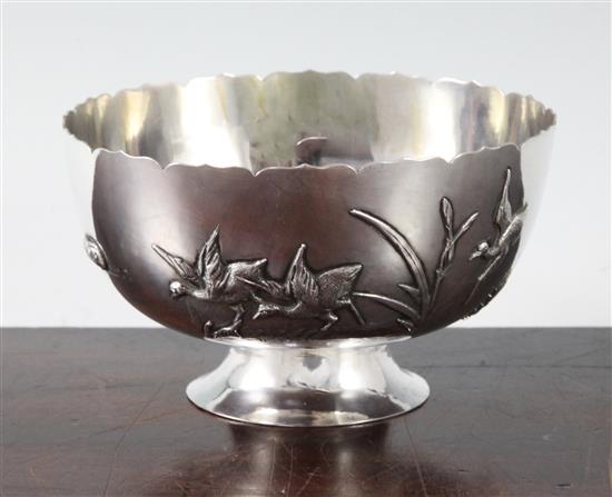 A Chinese silver bowl, by Kwan Wo, Canton or Hong Kong, early 20th century, diameter 13.3cm